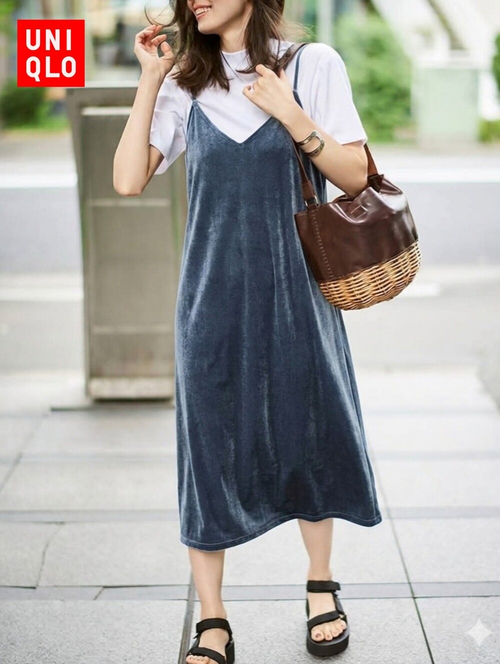 XS Uniqlo Velour Camisole Midi Dress - Slate Grey